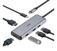 SSK Docking Station 6 in 1 USB C HUB Doppio 4K HDMI Adattatore Multiporta da Tipo C con 2 HDMI, PD 3.0 100W di Ricarica Rapida, 3 USBs Supporta Thunderbolt 3 per MacBook Air Lenovo Dell HP Chromebook