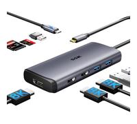 SSK Docking station USB C 3 monitor, 9 en 1 Hub USB C singolo 8K/Dual 4K60Hz DisplayPort Dock con 2 porte HDMI, DisplayPort, 100 W PD, 3 USB, SD/TF, Docking station per laptop