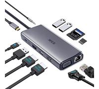 SSK Hub USB-C 11 in 1, Docking station per laptop con triplo display, Adattatore multiporta di tipo C con 2 (doppio) HDMI 4K/60Hz, VGA, PD3.0, SD/TF CR, RJ45, 3 USBs ecc. Per MacBook/XPS e altr