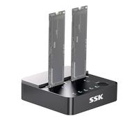 SSK M.2 NVMe SATA SSD Cloner, Docking Station Dual Bay per clonare M.2SSD, 10Gbps USB3.2 Gen 2 SSD a USB Senza Attrezzi Duplicatore, Supporta la Clonazione Offline