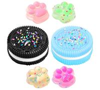 SSKHE 2 Pezzi Biscotto per Alleviare lo Stress e 4 Mini Squishy Zampa Trasparente, Zampe di Gatto, Antistress Zampa Gatto, Giocattolo in Silicone da Strizzare a Zampa di Gatto per Rilassare l'Ansia