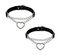 SSKHE 2 pezzi in pelle PU punk choker, collana punk emo, ciondolo a forma di cuore, collana regolabile, collana gotica, collana in pelle da donna
