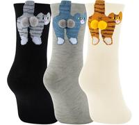 SSKHE 3 paia di calzini con gatto carino da donna, con pompon soffici 3D, calzini divertenti da donna, in cotone pettinato, caldi calzini da donna, regalo per amanti dei gatti, regalo per ragazze di