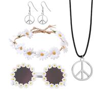 SSKHE 5 orecchini retrò hippie anni '60 e '70 con ciondolo a forma di girasole e collana con girasole, accessori per donne hippie accessori per travestimenti