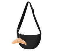 SSKHE Borsa a mezzaluna in nylon nero con ciondolo a forma di croissant, tracolla regolabile, ideale per viaggi quotidiani, lavoro e sport