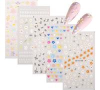 SSKHE Cinque adesivi per unghie con motivi diversi e affascinanti, da quelli ispirati alla natura e agli animali a disegni 3D classici, dolci e complessi per creazioni di nail art espressive.