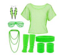 SSKHE Costume anno 80,90 da donna, in resina, collane, orecchini, accessori per costume ghette, costume da discoteca, carnevale, festa al neon 80,90, costume carnevale festa neonata (verde)