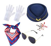 SSKHE Costume professionale da assistente di volo da donna, 4 pezzi, costume di carnevale a tema, set unico con spilla con cappello e guanti, adatto per giochi di ruolo e attività di carnevale
