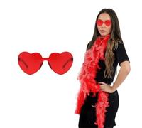 SSKHE Feather Boas Multipack, 2 m Artificial Feather Boas with Heart Glasses, Artificial Fluffy Boa Decorations for Dance Accessories