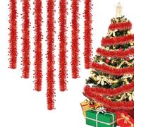 SSKHE Ghirlanda di Natale in Tinsel - 8 pezzi x 2 m (Total 16 m) oro con decorazione stella, ghirlanda albero per albero di Natale, decorazione interna esterna, rosso