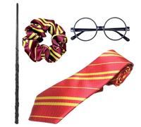 SSKHE Set costume da mago - bacchetta magica + occhiali rotondi + cravatta + elastico per capelli, costume da mago da donna, perfetto per Halloween, Carnevale e feste cosplay | accessori completi per