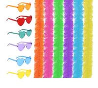 SSKHE Set di 12 Boas in piume colorate con aletta 6,6 ft con occhiali da sole senza cornice, boa piuma per cosplay, Halloween, danza e feste