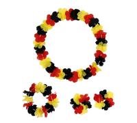 SSKHE Set di 2 collane hawaiane da 4 pezzi, 1 copricapo, 1 collana con fiori, 2 braccialetti, ideali per feste nazionali, feste, tessuto, plastica