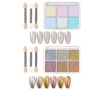 SSKHE Set di 2 scatole in polvere cromata per unghie, 6 colori per scatola + pennelli, effetti iridescenti perlati e metallici ad alta lucentezza, qualità soggiorno, facile applicazione per nail art