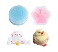 SSKHE Set di 4 Taba Squishy - Oreo blu + zampa di gatto rosa-bianco + pulcino giallo + Hampster crema | Giocattoli anti-stress comprimibili per alleviare l'ansia