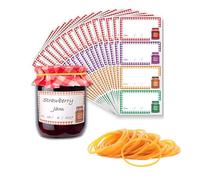SSKHE Set di 50 centrini di carta per barattoli di marmellata con etichette, centrini di carta vintage rossi, elastici, etichette e coperchi per barattoli di marmellata, conserve fatte in casa e