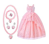 SSKHE Set di abiti da principessa da ragazza, per bambini, con anello, bracciale, orecchini, collana, costume per cosplay, carnevale, feste (130 cm)
