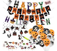 SSKHE Set di decorazioni per feste di Halloween, 2 stili di striscioni, ornamenti da appendere a spirale, oggetti di scena per foto, per Halloween, giorno dei morti, Pasqua e feste a tema