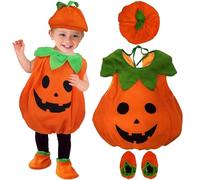 SSKHE Vestito Zucca Neonato, Set Completo per Halloween (Cappello, Tuta, Copriscarpe), Costume Morbido Arancione per Bambini Piccoli per Feste di Halloween, Festival e Cosplay