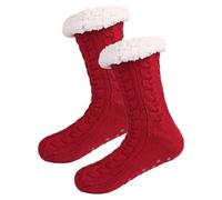 SSKHE Womens Fluffy Slipper Grips Socks,Calzino antiscivolo da donna Winter Thick Warm Thermal Soft Fleece Cosy Plush Cabin Home Slipper Socks Christmas Gifts for Girlfriend,Red