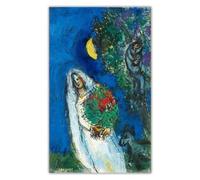SSLDP LFHLI Famoso Poster di Marc Chagall《A Mariee a La Lune》Arte murale Marc Chagall Dipinto su Tela e Stampe Decorazione Soggiorno Immagine 50x80cmx1 Nessuna Cornice