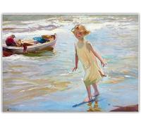 SSLDP LFHLI Joaquín Sorolla Poster《Nina En La Playa Valencia》Arte della Parete Joaquín Sorolla Stampe su Tela E Pittura retrò Home Picture Decor 50x70cm Senza Cornice