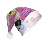 ssmbnvv Cappello di Babbo Natale con stampa di bulldog francese con 3 modalità flash, cappello natalizio in peluche per feste eventi