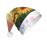 ssmbnvv Cappello di Babbo Natale con stampa di girasoli e luce solare, con 3 modalità flash, berretto natalizio in peluche per feste eventi