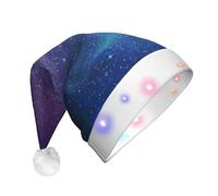 ssmbnvv Universo con stelle galassia interstellare stampa luminosa cappello di Babbo Natale con 3 modalità flash, cappello natalizio in peluche per feste eventi