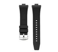 SSNAWBA Cinturino in caucciù fluoro compatibile con Citizen NJ0150 NJ0151 0155 fibbia in acciaio inossidabile a sgancio rapido cinturino sportivo impermeabile FKM da 9 mm(Black silver)