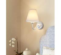 SSNCcNC lampada a muro minimalista Lampada da comodino stoffa Paralume Moderno Luce per la lettura Arte Lampade da parete Loft Camera da letto soggiorno studiare Presa E27,Bianca