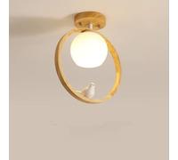 SSNCcNC LED squillare Legna Lampada da soffitto Creativo uccellino Ingranaggio Paralume in vetro Moderno Semplice Lampada da sala lampadario corridoio bagno ufficio Illuminazione interna D24CM