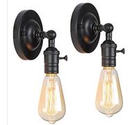 SSNCcNC Nero, 2 pacchi lampada a muro Dentro Vintage ▾ con interruttore E27 Lampada industriale metallo retrò Camera da letto Lampada da comodino salotto balcone Loft Illuminazione da parete