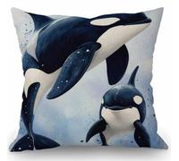 SSOIU Federa per cuscino con balene ad acquerello, due orche assassine nell'oceano, in cotone e lino, decorazione per divano, 45,7 x 45,7 cm