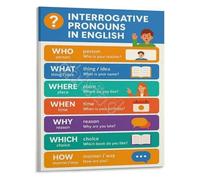 SSOPTMCB English Grammar Poster Interrogative Pronouns Chart Classroom Wall Decor for ESL Students Teachers(Framed,08x12inch(20x30cm))