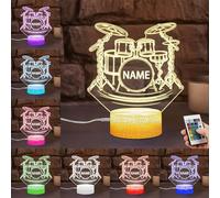 SSRUI Lampada da tavolo a LED con illusione ottica 3D personalizzata a forma di batteria, kit batteria con nome personalizzato, lampada LED con cambio di colori multipli, decorazione musicale per