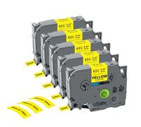 SSUMCUWR 5 pezzi 10 pezzi TZe231 compatibile con nastro TZe-231 12mm 231 laminato nero su bianco per etichettatrice PT-H110(5PK Black on Yellow)