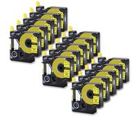 SSUMCUWR Tubo per etichette termoretrattile 6mm 9mm 12mm 19mm 24mm Nero su bianco e giallo 15 pezzi compatibile con Bal 3718056 Osphle Dymo18055 4200(15PK Black on Yellow)