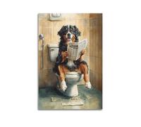 SSXAQWEE Stampa artistica su tela con immagine di un cane del Bernese sulla toilette che legge un giornale, decorazione moderna per camera da letto, 50 x 75 cm