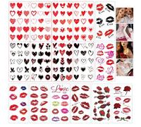 SSyang 16 pezzi tatuaggi finti donne e ragazze, Tatuaggi temporanei sulle labbra rosse, Realistici Rossetto Bacio Adesivi, Impermeabile e di Lunga Durata, Sexy Kiss Lip per Natale, Halloween