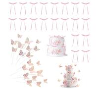 SSyang 20 decorazioni per torte con fiocco + 22 pezzi, decorazione per torte a forma di farfalle, decorazioni per torte, baby shower, arco rosa chiaro, decorazione 3D, per compleanni