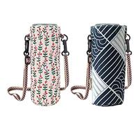 SSyang 2PCS Borsa per Borraccia con Tracolla,Carrier Porta Bottiglia Acqua con Tracolla Regolabile,19 * 8cm,Tasche Borsa Porta Borraccia per Outdoor Ciclismo Trekking(Strisce Bianche e Blu+Floreale)