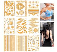 SSyang 9 Fogli Tatuaggi Temporanei Oro, Tatuaggi Finti, Tatuaggio Temporaneo, Farfalle/Leone/Piume/Sole Luna, Luminoso, Facile Incollare, per Braccia, Spalle, Petto, Vita, Feste