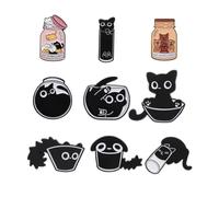SSyang 9 Pezzi Spille Nere Smaltate a Forma di Gatto, Pins, Spille Zaino, Spilla Giocosa Smaltata per Gatti, Spille Anime Pins, per Donne e Ragazze