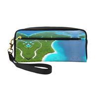 SSYGHT An island in the ocean - Piccola trousse da viaggio in pelle con stampa, trousse da viaggio per donne, riutilizzabile, con cerniera, nera, taglia unica, Nero, One Size