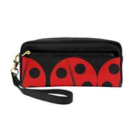SSYGHT Beauty case in pelle con stampa di coccinelle dei cartoni animati, piccola borsa da viaggio per donne, borsa cosmetica riutilizzabile con cerniera, nera, taglia unica, Nero, One Size