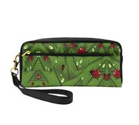 SSYGHT Beauty case in pelle con stampa di foglie e coccinelle, piccola trousse da viaggio per donne, astuccio cosmetico riutilizzabile con cerniera, nero, taglia unica, Nero, One Size