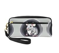 SSYGHT Beauty case in pelle con stampa topo nel buco, piccola trousse da viaggio per donne, astuccio cosmetico riutilizzabile con cerniera, nero, Taglia unica