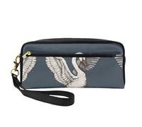 SSYGHT Bella borsa per il trucco piccola in pelle con stampa di cigno bianco - Beauty case da viaggio per donne, astuccio cosmetico riutilizzabile con cerniera, nero, taglia unica, Nero, One Size