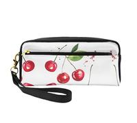 SSYGHT Cute Little Cherry Print - Piccola trousse da viaggio in pelle con stampa ciliegia, borsa da viaggio per donne, astuccio cosmetico riutilizzabile con cerniera, nero, taglia unica, Nero, One